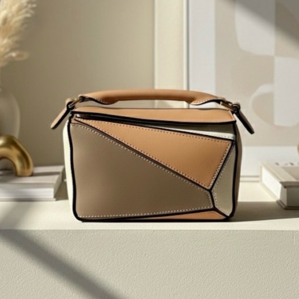 Mini Geo Panel Structured Bag - Brown/Copper/Beige - Picture 3 of 14